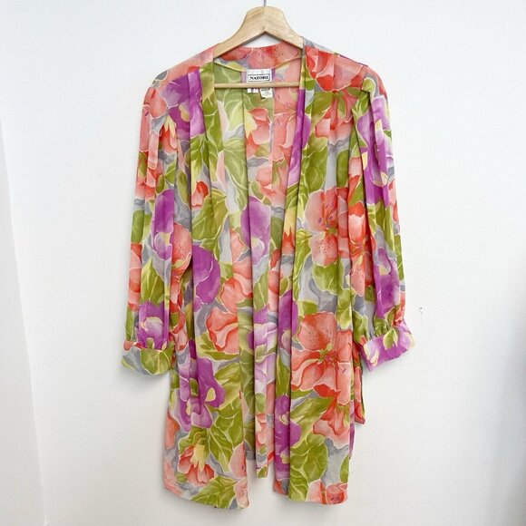 Natori Other - NATORI Vintage Sz MEDIUM short Robe Neiman Marcus 80s 90s floral Multicolor